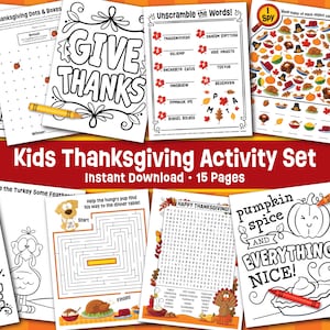 Kids Thanksgiving Activity Set - Instant Download - Thanksgiving Printables - I Spy - Wordsearch - Maze - Kids Fall Coloring Pages - School