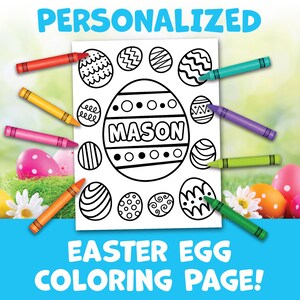Personalized Easter Coloring Page - Instant Download - Custom Easter Kids Activity - Easter Egg Name Coloring Pages - Easter Basket Stuffer