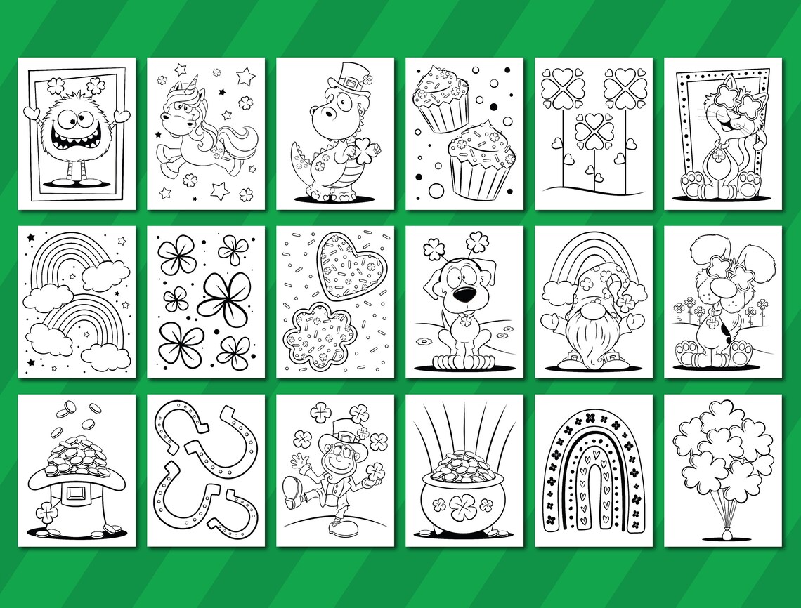 St. Patricks Day Coloring Page Set - Instant Download - Saint Paddy's ...