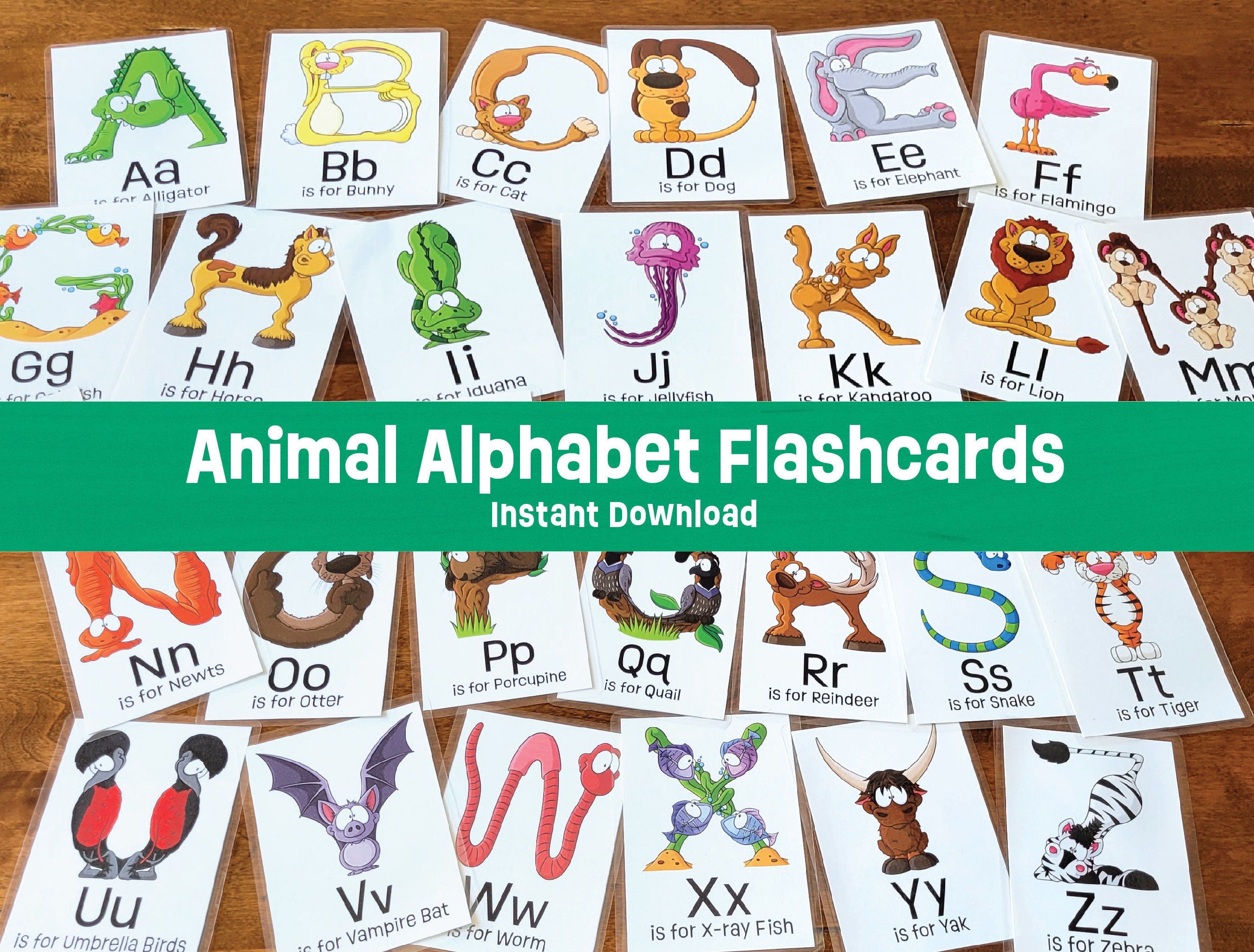 Animal Alphabet Flashcards Printable Instant Download Printable