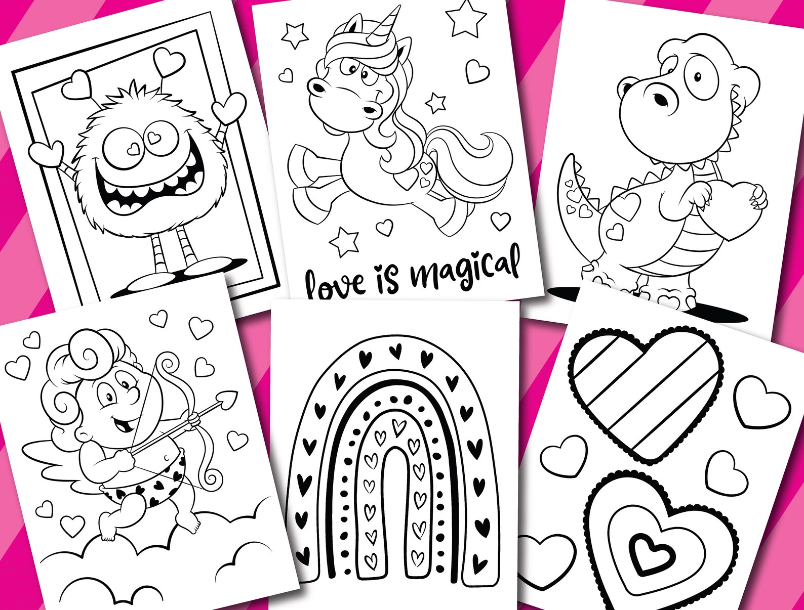 Valentine's Day Coloring Page Set Instant Download - Etsy