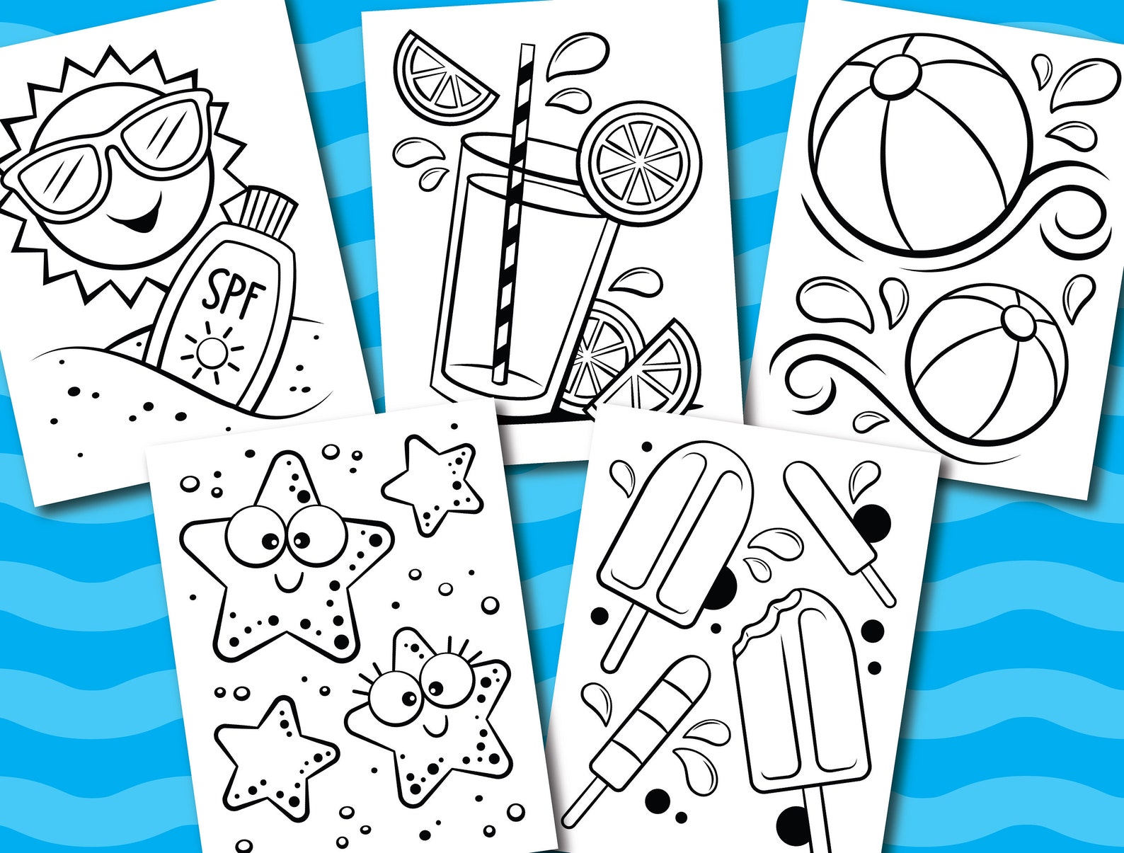 Summer Fun Coloring Page Set - Instant Download - Pool Party Activity ...