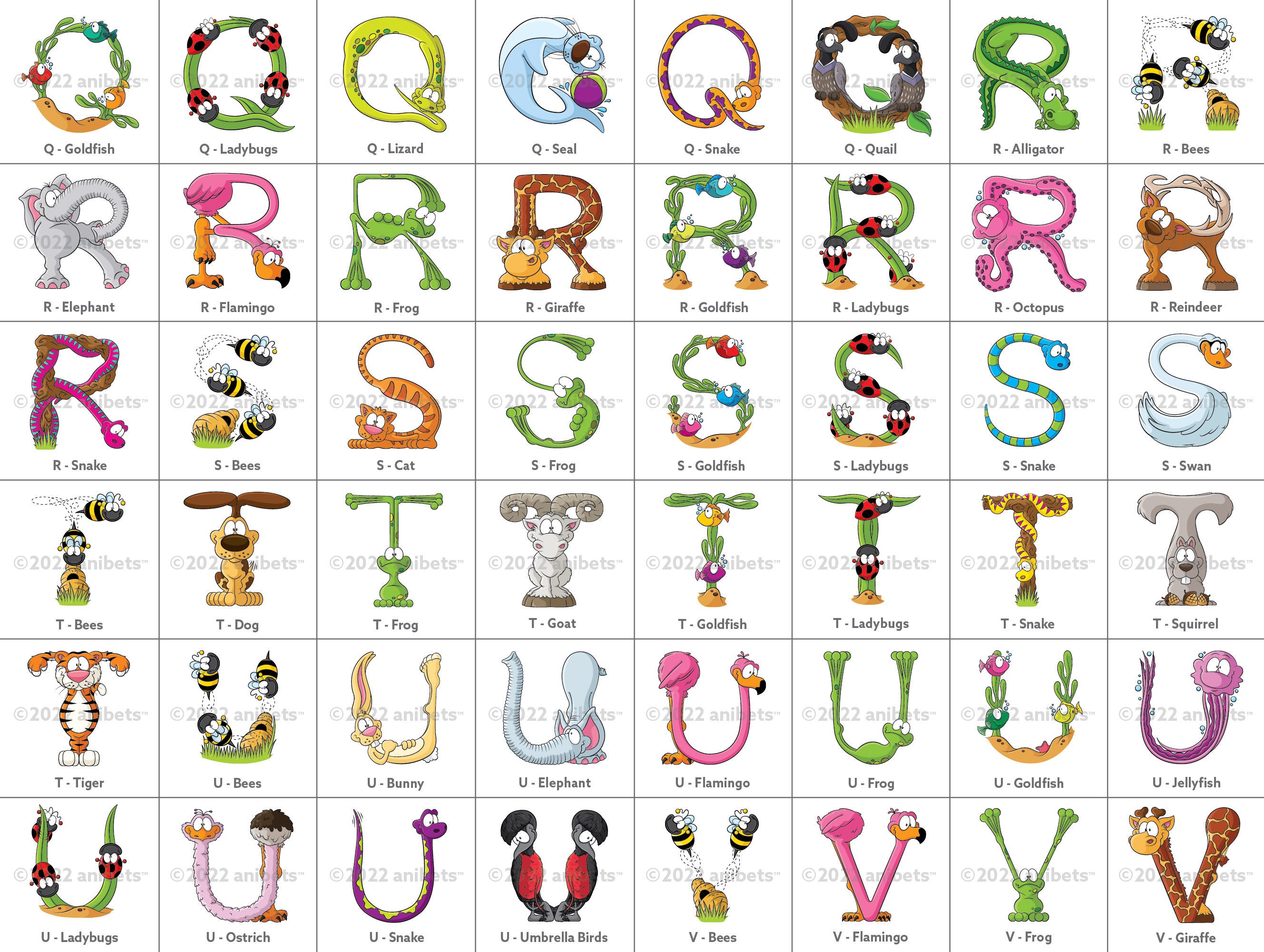 Animal Letter Printables Animal Alphabet Animal Alphabet - Etsy