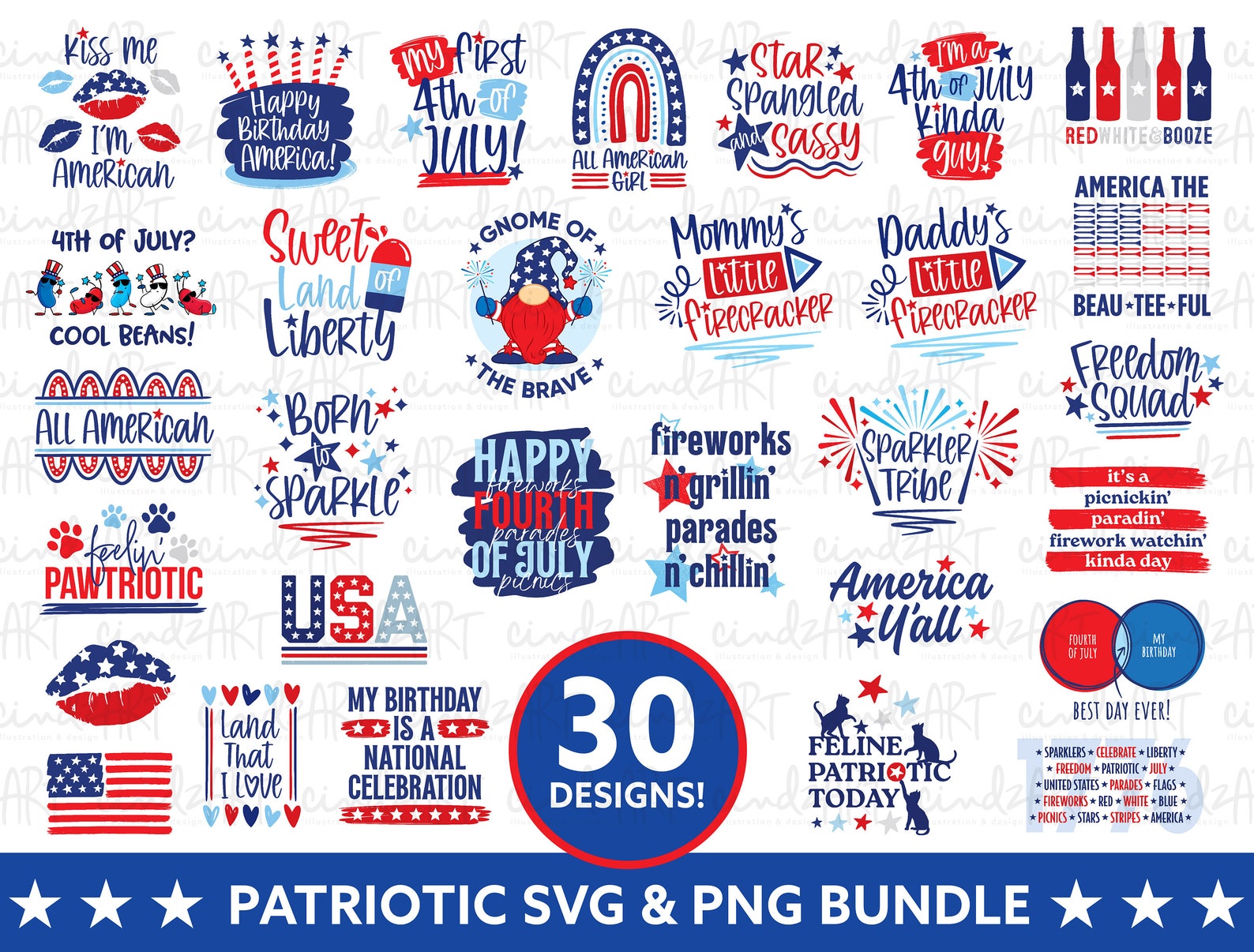 Patriotic 4th of July SVG Bundle - Fourth of July Design Bundle - 4th ...
