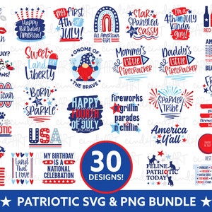 Patriottische 4 juli SVG-bundel - Fourth of July Design Bundle - 4 juli verjaardag - 4 juli PNG-sublimatie - 4 juli Shirt SVG