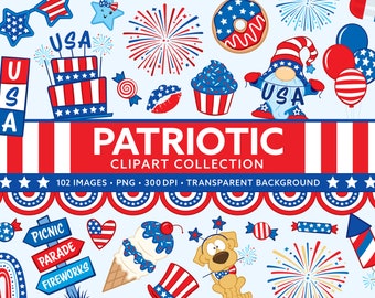 Patriotic clip art - 4th of July clipart - Independence Day USA Clipart - Cute Fourth of July Graphics Set - Red White Blue American Bundle