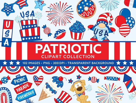 Patriotic clip art - 4th of July clipart - Independence Day USA Clipart - Cute Fourth of July Graphics Set - Red White Blue American Bundle