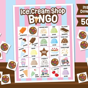 Jeu de bingo avec crème glacée - Jeu de baby shower de crème glacée - Fête d&#39;anniversaire de crème glacée - Fête d&#39;activités pour la classe d&#39;enfants - Fête de la crème glacée