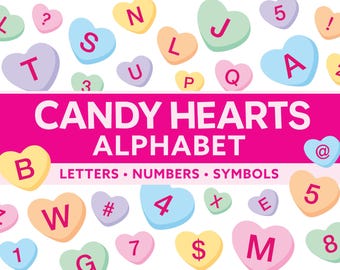 Candy Heart Alphabet - Candy Hearts PNG - Candy Heart png Clipart - DIY Candy Hearts - Custom Candy Heart - Personalized Candy Hearts PNG