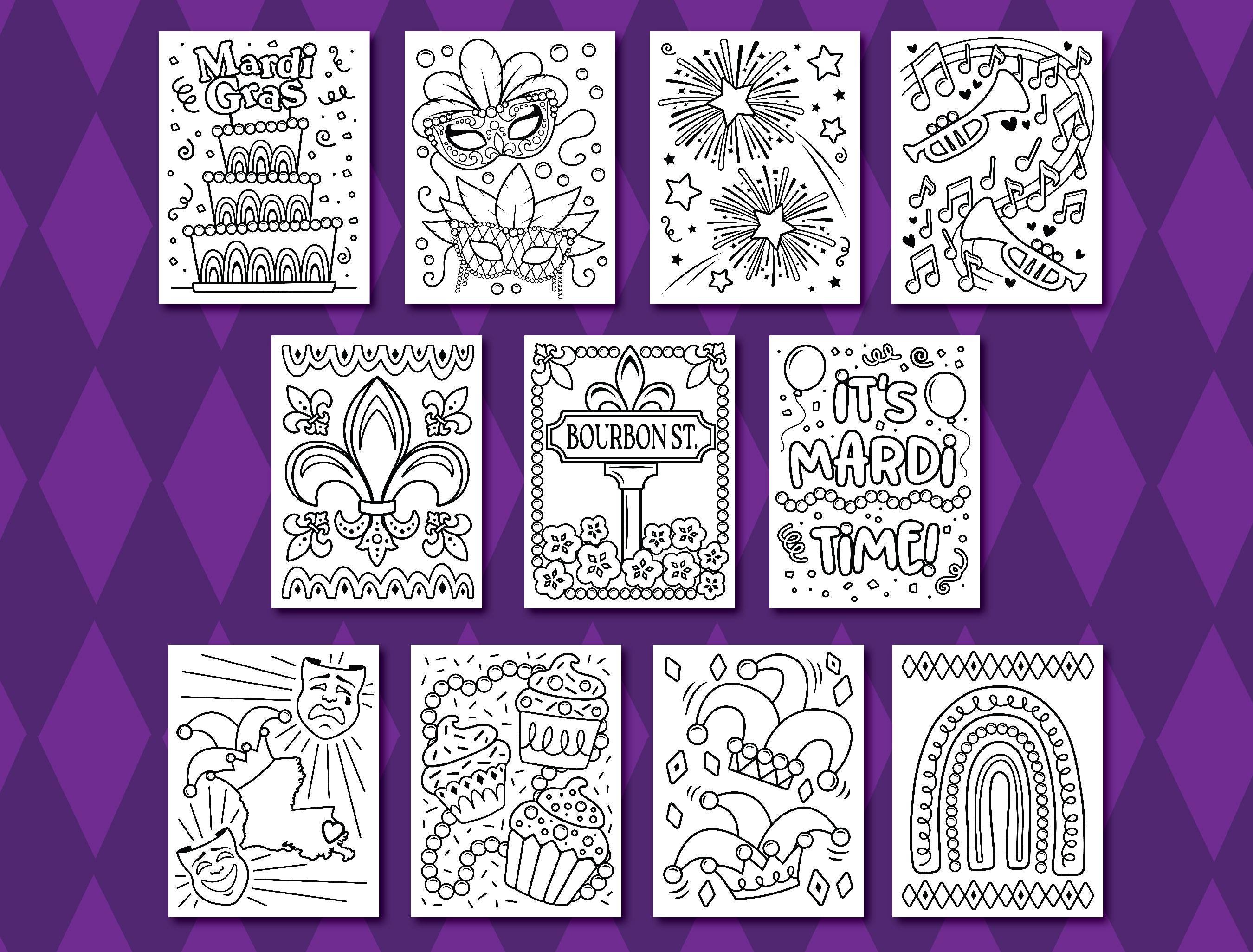 Mardi Gras Coloring Page Set - Instant Download Printable Mardi Gras ...