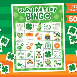 St. Patricks Day Bingo Spiel zum Ausdrucken - Sofortiger Download - 50 St. Patricks Party Bingo Karten - Schul Bingo Spiel - Kinder Klasse Aktivitäts Spiel