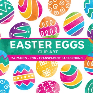 Clipart de acuarela de huevo de Pascua - Lindo huevo de Pascua colorido PNG - Paquete de imágenes prediseñadas de huevo de Pascua - Huevo de Pascua con efecto acuarela PNG - Pascua para niños