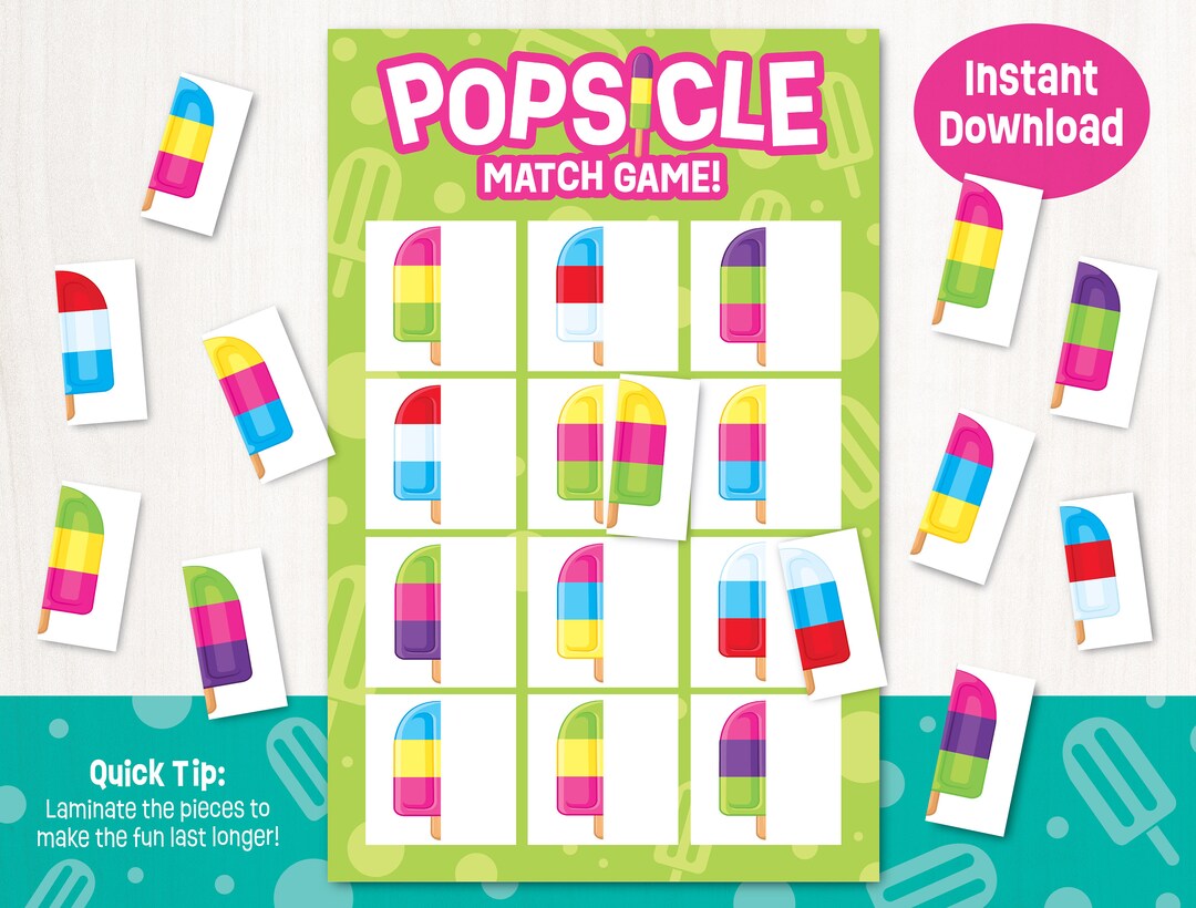 Popsicle Match Game Instant Download Summer Pool Party Printable Kids