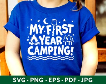 Eerstejaars campingshirt SVG - peuter meisje jongen camping SVG - schattige kinderen camping svg - camping schatje png sublimatie - baby 1e road trip svg