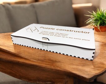Lasergeschnittenes Holzpuzzle – 4 Teile – 10 Logiklevel – Handgemachtes Denkspiel – Clevere Geschenkidee – Umweltfreundliches Denkspiel