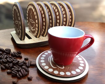Wooden Coaster Set with Holder - Handmade Minimalist Decor | Home and Office Gift