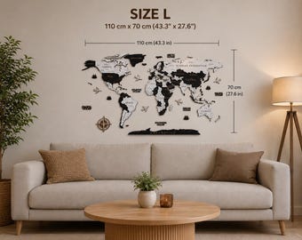 3D Wooden World Map Wall Decor – Gray Graphite Travel Map, Laser Cut  Engraved Plywood Wall Art, Gift for Travelers, Home & Office Decor