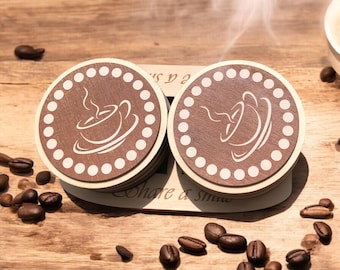 Wooden Coaster Set with Holder / Handmade Minimalist Decor / Home and Office Gift / Laser cutting / Set 4 pcs