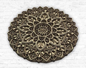 Layered MDF Mandala Wall Art / 34x34 cm / Sacred Geometry / Laser Cut Boho Home Decor