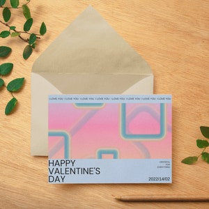 Cartes postales de la Saint-Valentin en édition limitée (10pcs) | Rétro Digital 80's Trippy Hippie Inspired Love Design | Bleu Rose Jaune