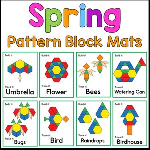 Spring NO PREP Tangram Pattern Block Mats for Preschool and Kindergarten Fine Motor Skills in March April and May