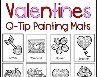 Valentines NO PREP Q Tip Painting Mats for February Preschool and Kindergarten Fine Motor Skills