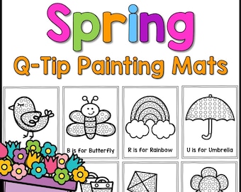Spring NO PREP Q Tip Painting Mats for Preschool and Kindergarten Fine Motor Skills in March April and May