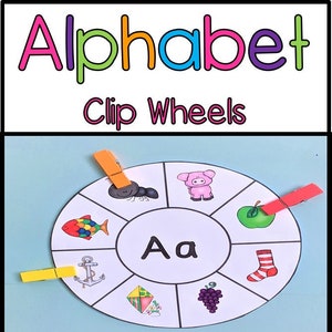 ABC Alphabet Clothespin Clip Card Ruedas para sonidos iniciales