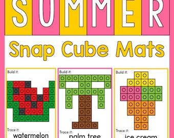Summer NO PREP Snap Cube Mats for Preschool and Kindergarten Fine Motor Skills in June, July, and August