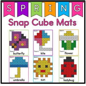 Spring NO PREP Snap Cube Mats for Preschool and Kindergarten Fine Motor Skills in March April and May