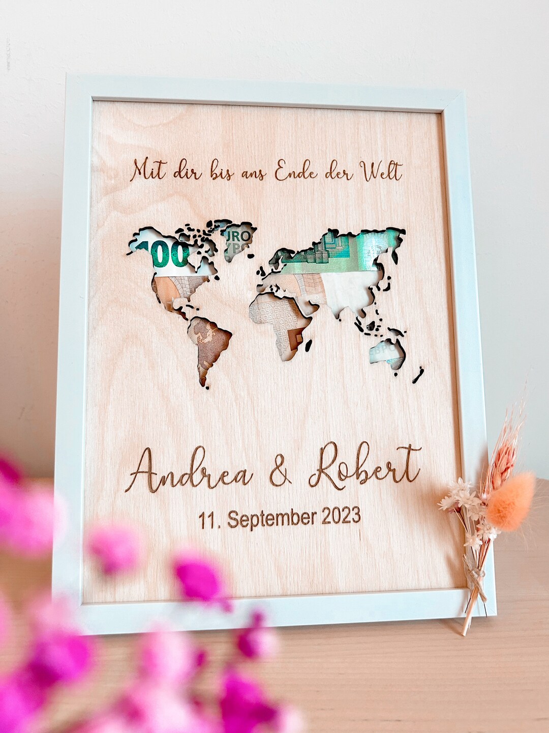 Personalized Infinity Money Gift - Handmade Wooden Wedding Engagement Decor (24cm, Germany)