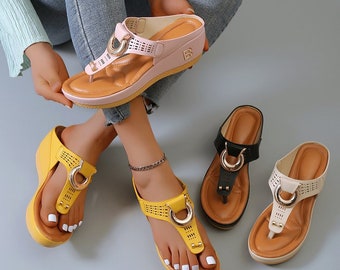 Wedges Shoes Flip Flops Metal Decorative Slides Slippers