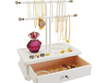 My Royal Display Jewelry Organizer Necklace Holder and Bracelet Stand, 2-Tier Necklace Organizer and Bangle Bracelet Holder with Jewelry Box