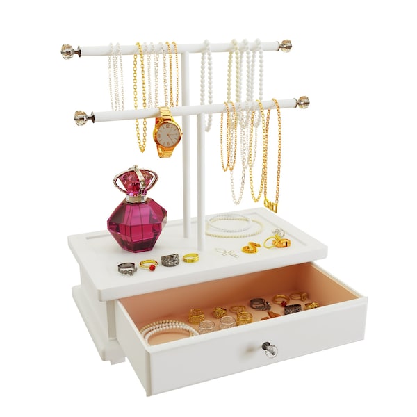 My Royal Display Jewelry Organizer Necklace Holder and Bracelet Stand, 2-Tier Necklace Organizer and Bangle Bracelet Holder with Jewelry Box