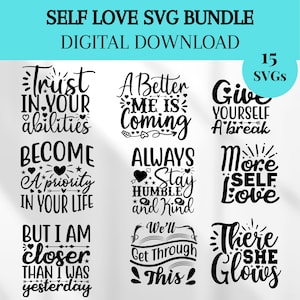 Self Love SVG Bundle | Motivational Quotes SVG | Positive Affirmations Cricut Files | Inspirational Self Care Cut Files for Silhouette