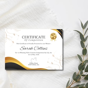 Editable Competition Certificate Template: Canva Printable Award (Instant Download)