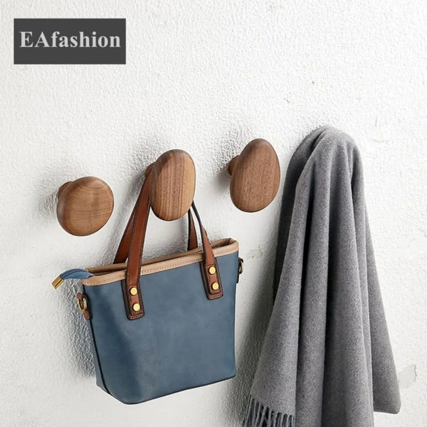 Walnut Wooden Coat and Hat Hook Wall Mounted Wood Hooks Wall Pegs for Entryway Natural Wood Storage Hooks Key Hanger Backpack Holder