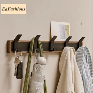 Wooden Wall Mounted Coat Rack Walnut Wood Rack With Double Hooks Metal Wall Hanging Hooks Entryway Hat Hooks White Towel Hanger For Bathroom