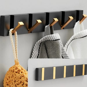 Foldable Wall Mounted 2ways Installation Entryway Rack Decorative Wall  Hooks Coat Hangers Racks Hooks Towel Hat Bag Hooks Black and Gold 