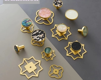 Shell Brass Dresser Knobs Decorative Pulls Drawer Pulls Beautiful Brass Wardrobe Cupboard Round Colourful Cabinet Pulls