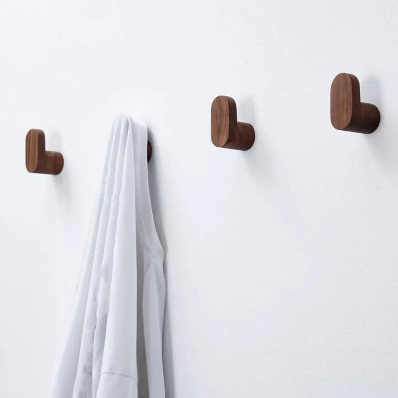 Wooden Walnut Beech Wall Hooks Wood Wall Hanger Wall Room Décor Modern Wooden Hooks Decorative Coat Hook Simple Wall Storage Towel Hook image 4