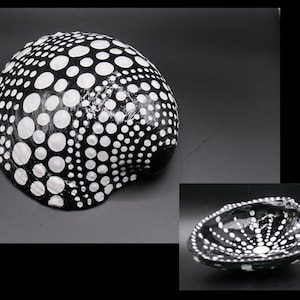 Hand Painted Sanibel Clam Seashell - Black/White - "Puffy Dots" - Trinket-Jewelry-Tea Light-Dish