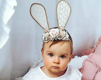 Diadema de pascua, diadema de orejas de conejo, sesión de fotos de pascua, photoprops, diadema de nylon, colección de pascua, conejito bebé, complementos de cumpleaños