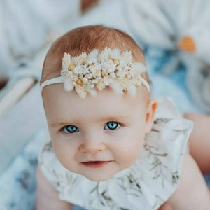 Baby girl dried flowers headband, newborn nylon headband, baptism, christenning, photo props, christmas, boho