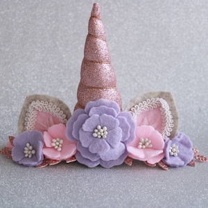 Cerchietto unicorno, festa di compleanno unicorno, accessorio fotografico, regalo di compleanno per bambina, rosa chiaro, oro rosa, viola
