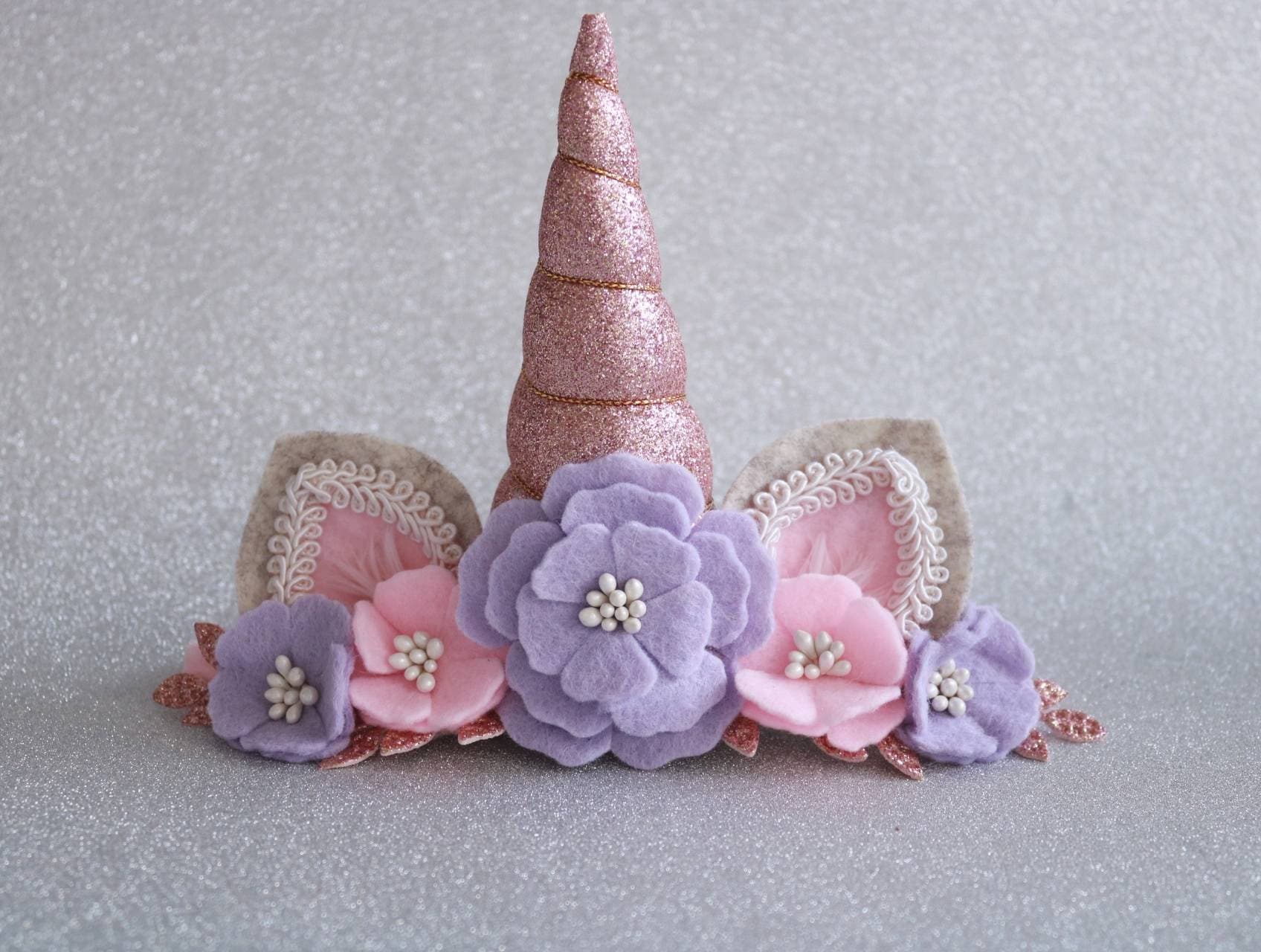 Unicorn headband, unicorn birthday party, photo prop, birthday gift for girl, light pink, rose gold, purple