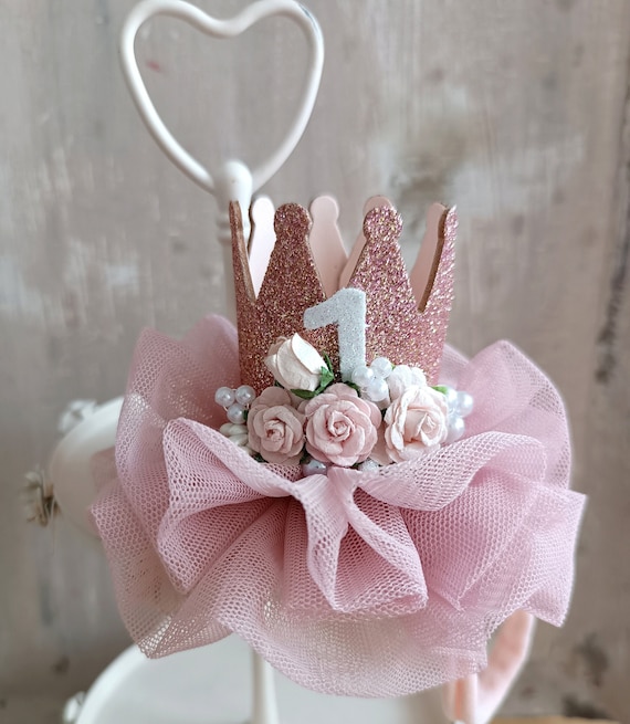 Corona Compleanno 4 Anni Bambina - Tiara Principessa Con Fiori Rosa - Foto 10