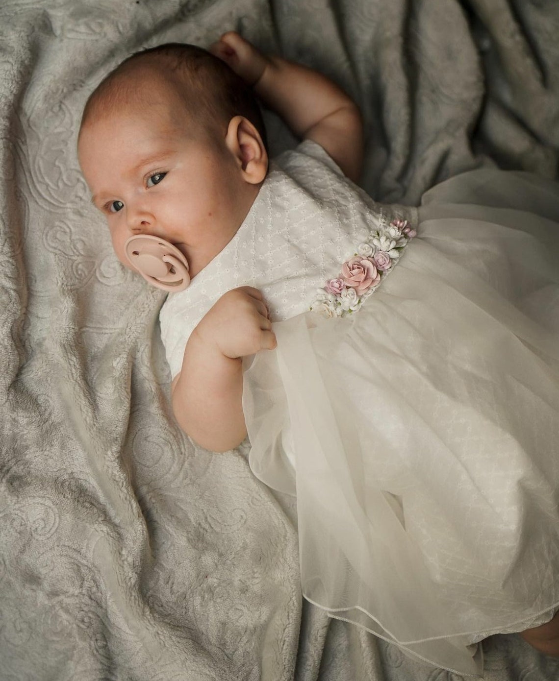 Set of baby headband and dress belt baptism christening Etsy Polska