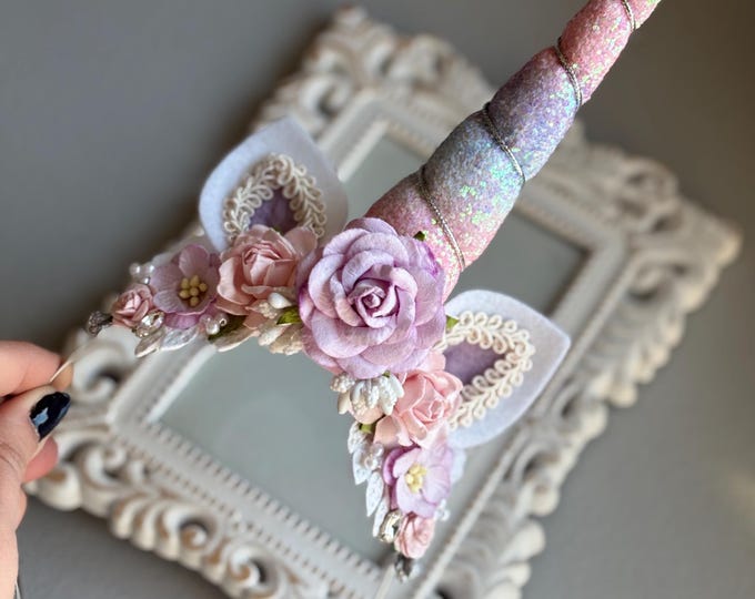 Rainbow unicorn headband, unicorn lilac, light  pink, purple, birthday party, photo prop, birthday gift for girl, pastel colours