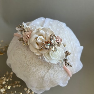 Elegantes wunderschönes Strass Baby Mädchen Blumen Stirnband, Foto Requisite, Neugeborenen Nylon Haarband, Schmetterling, Perlen, Kristalle
